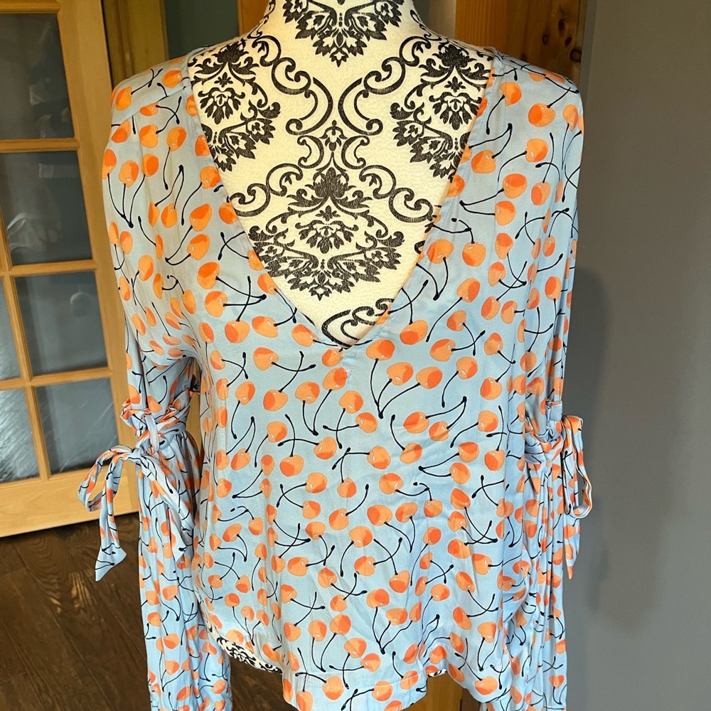 Free People Long Sleeve Blouse in Orange and Blue